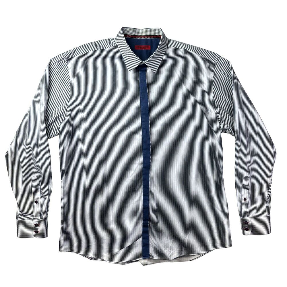 Luchiano Visconti Shirt Men's Extra Large Blue Long Sleeve Button Up Striped